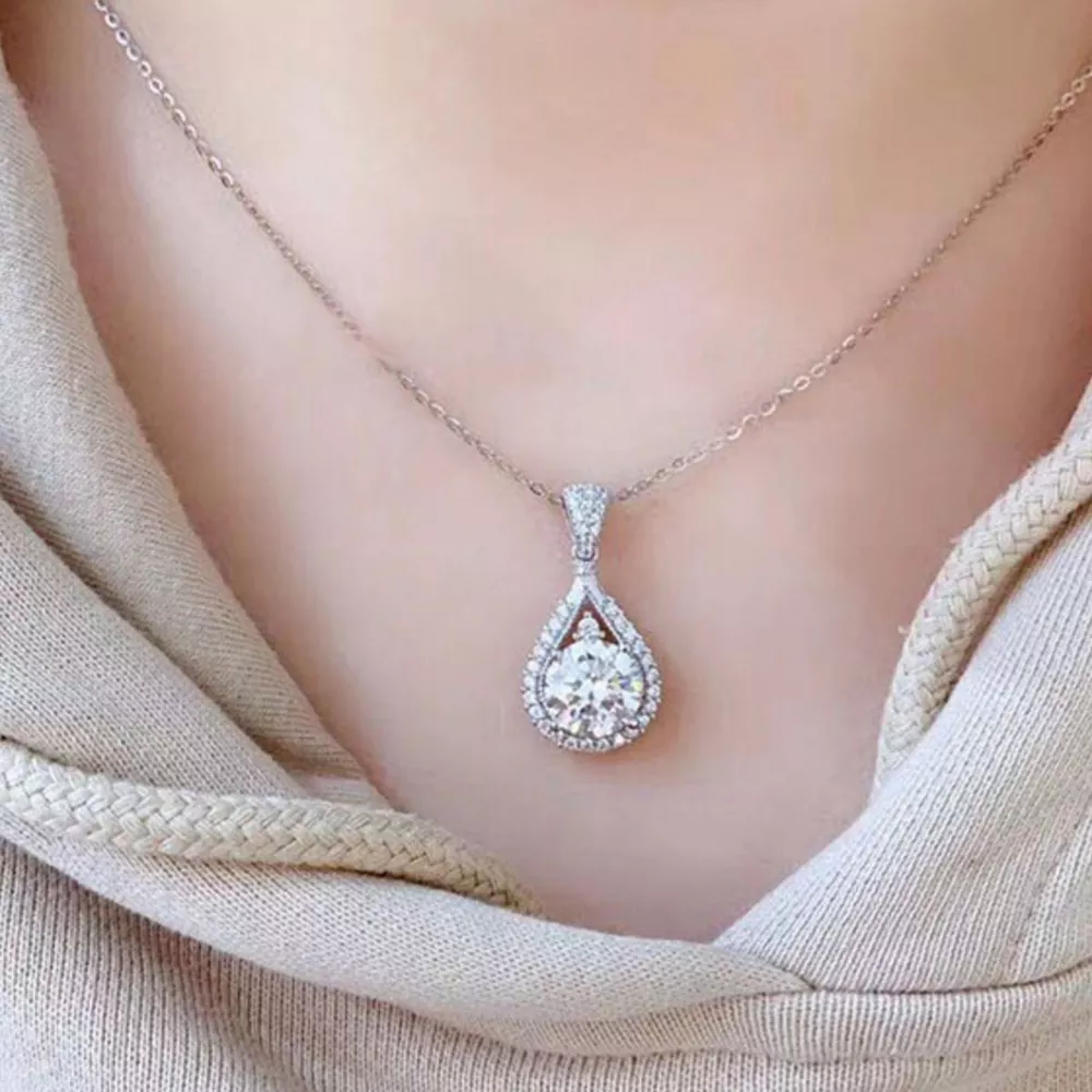 5 Carat 925 Sterling Silver Moissanite Teardrop Necklace, image 2