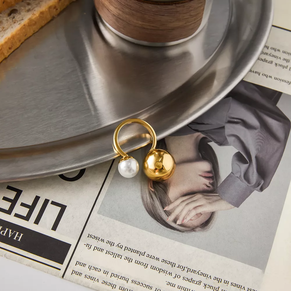 18K Gold-Plated Orb & Pearl Open Ring, image 4