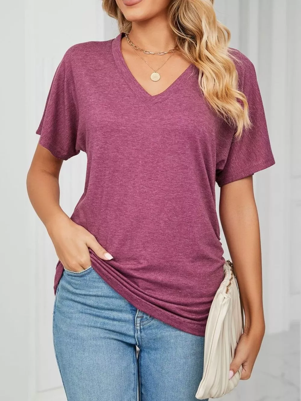 Casual V-Neck Short Sleeve T-Shirt, image 10