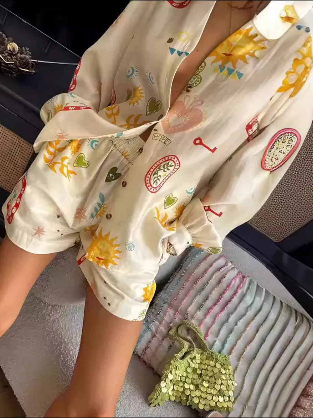 Printed Long Sleeve Shirt and Shorts Set, image 3