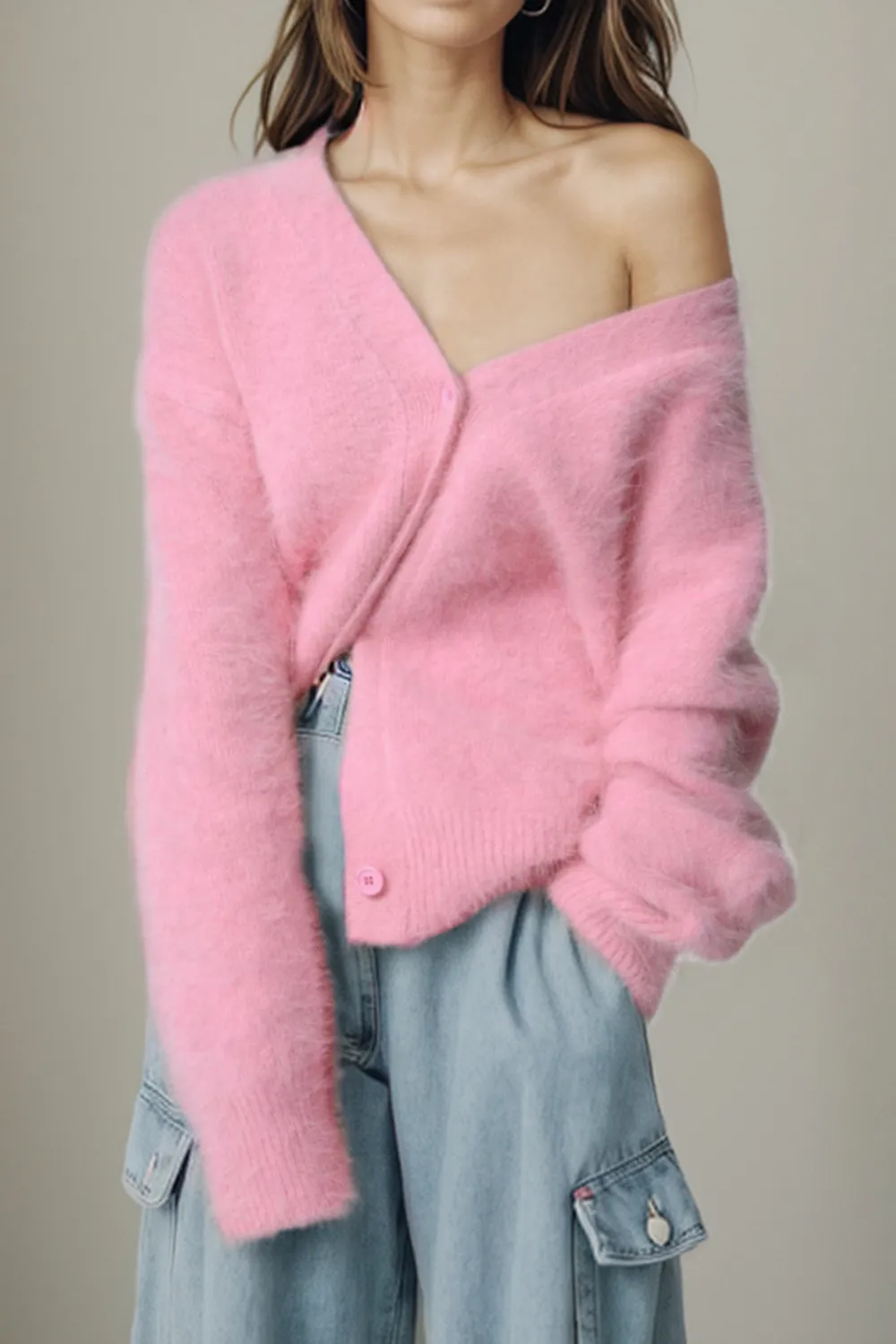 Button Up Dropped Shoulder Cardigan, image 2