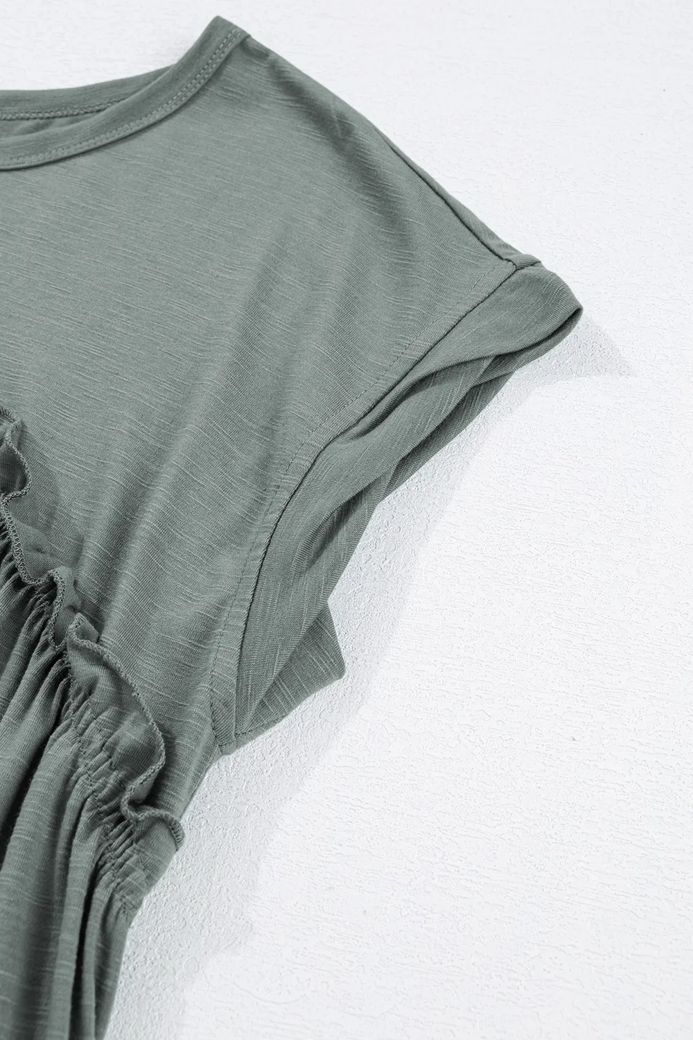 Frilled Gathered Seam Round Neck T Shirt Dress, image 7