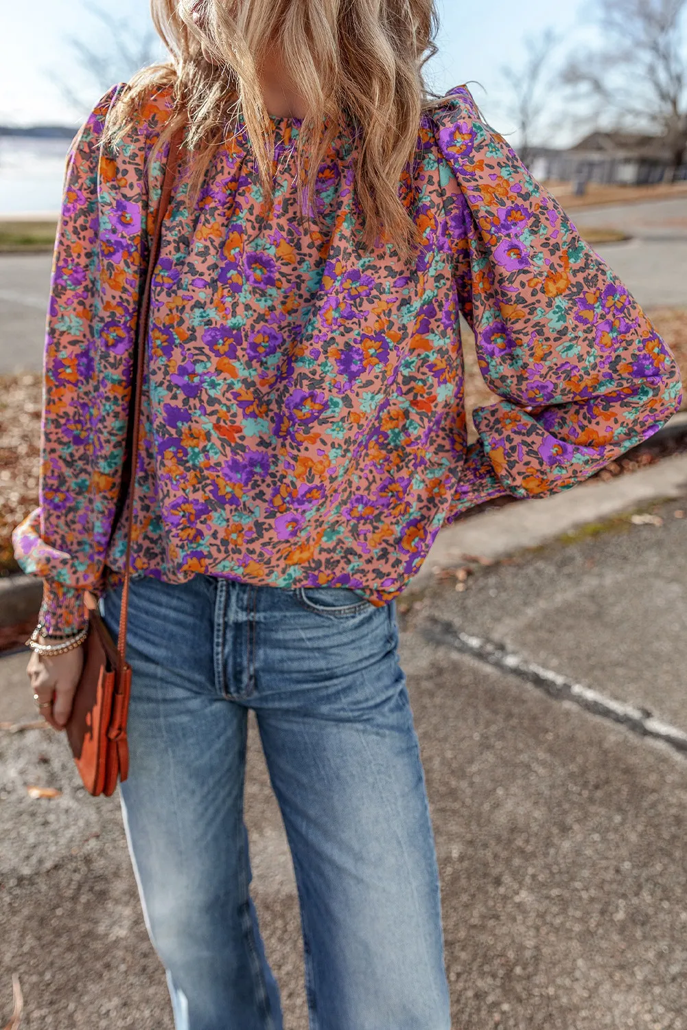 Floral Round Neck Long Sleeve Blouse, image 4