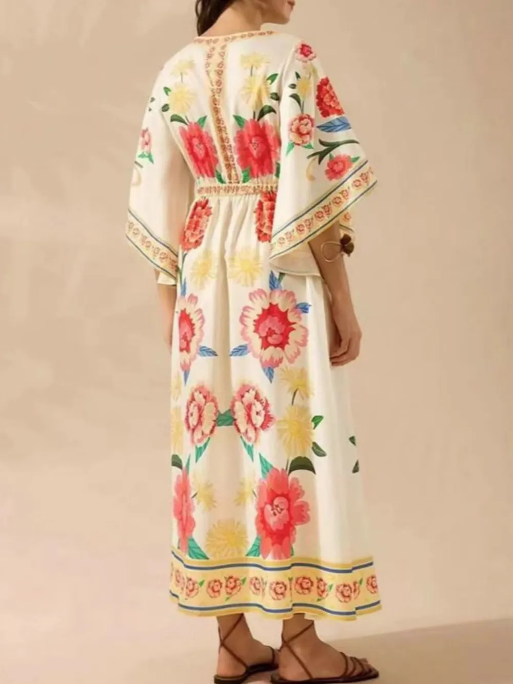 Palm Print V-Neck Midi Dress, image 9