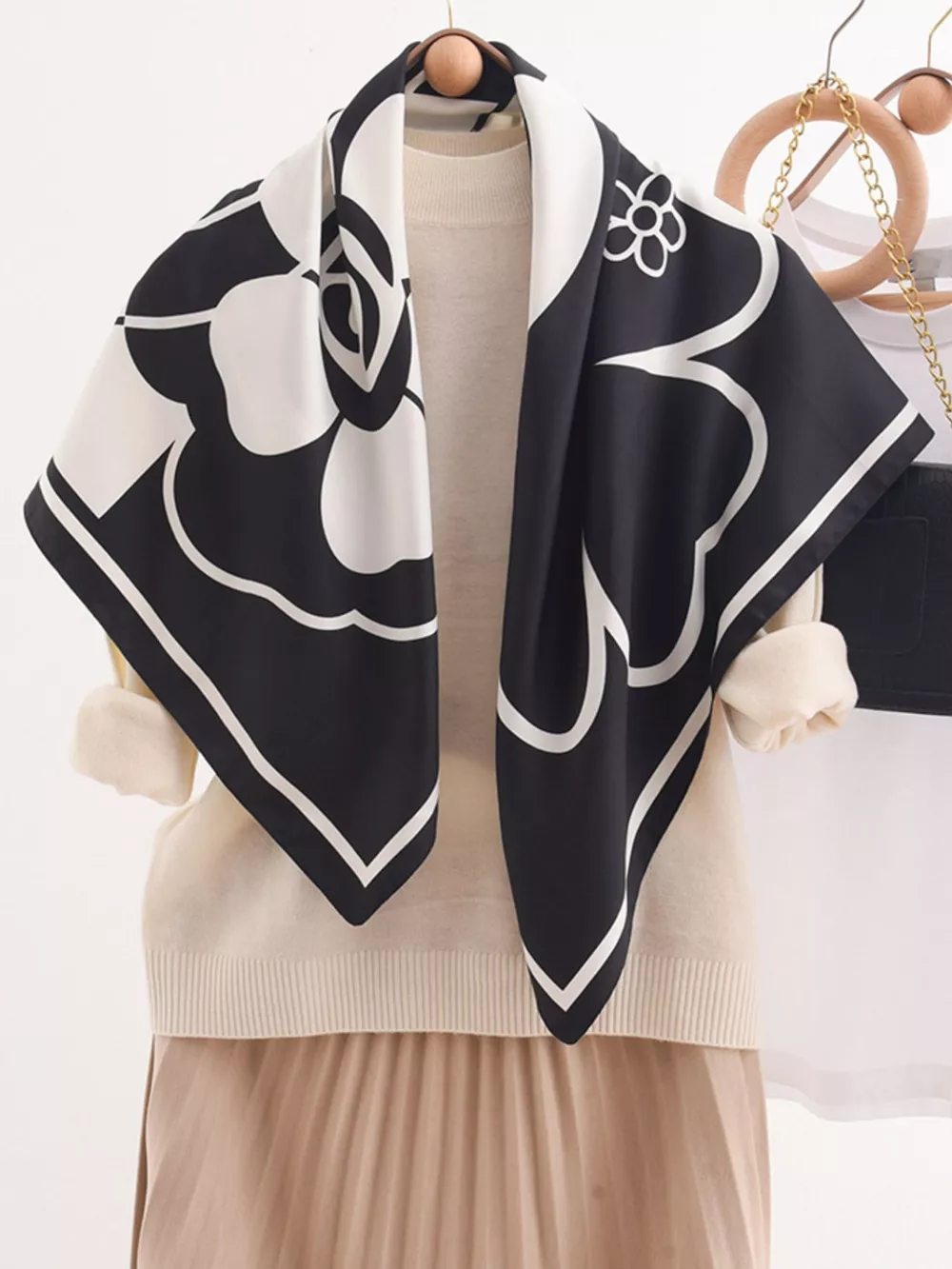 Square Flower Silk Scarf, image 3