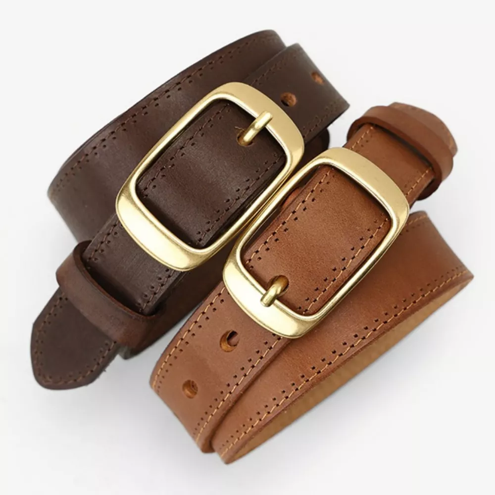 Cowhide Leather Belt with Golden Buckle, image 2