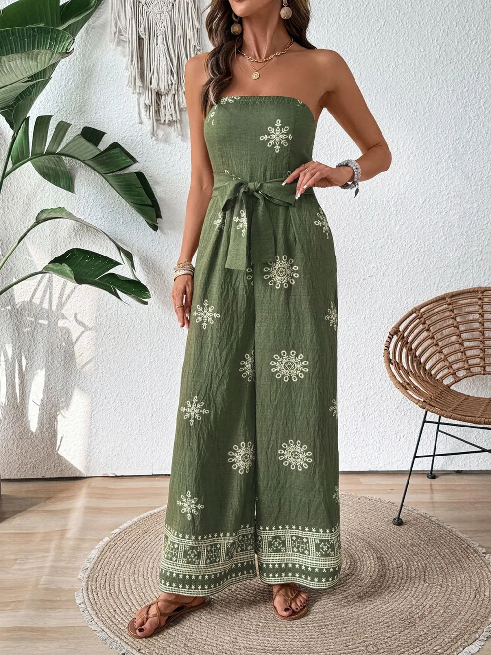 Printed Wide Leg Tube Jumpsuit, image 6