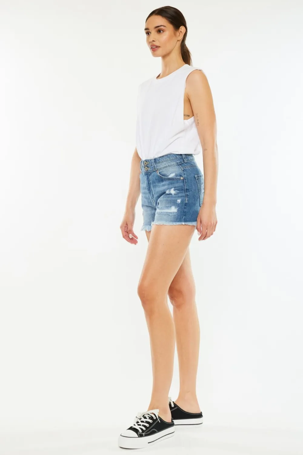 Full Size High Rise Raw Hem Denim Shorts, image 7