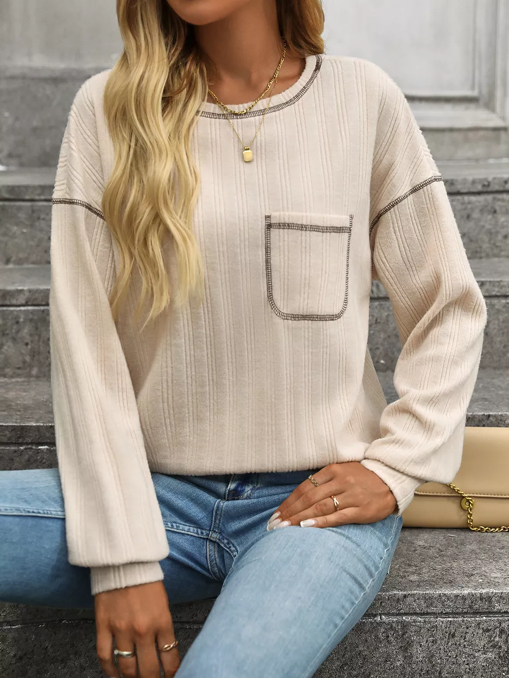 Casual Pocket Detail Long Sleeve T-Shirt, image 5