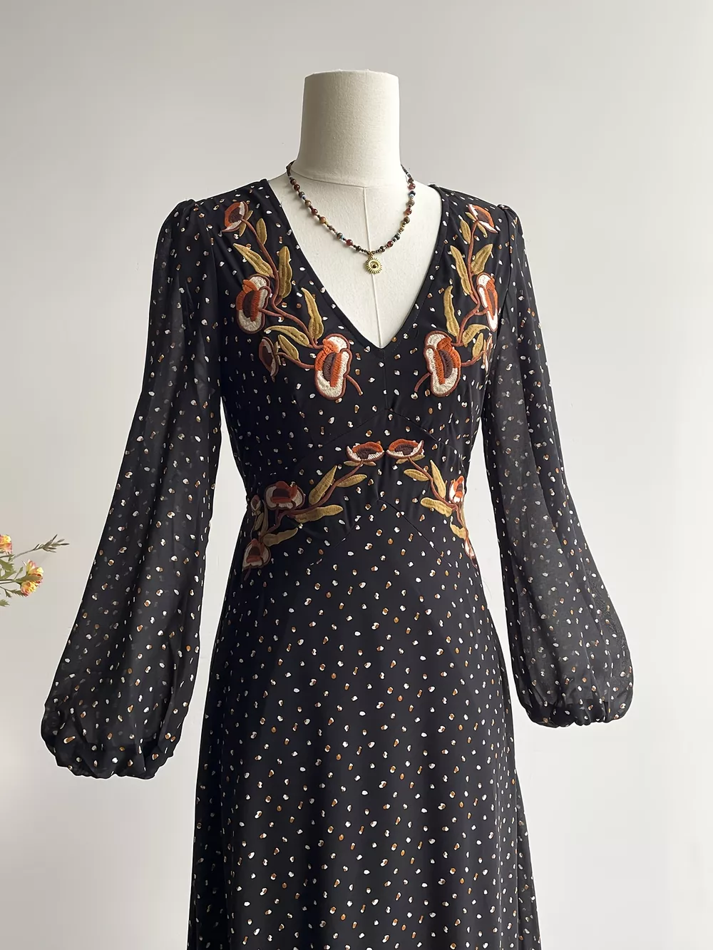 Plus Size Floral Embroidered Polka Dot Maxi Dress, image 4