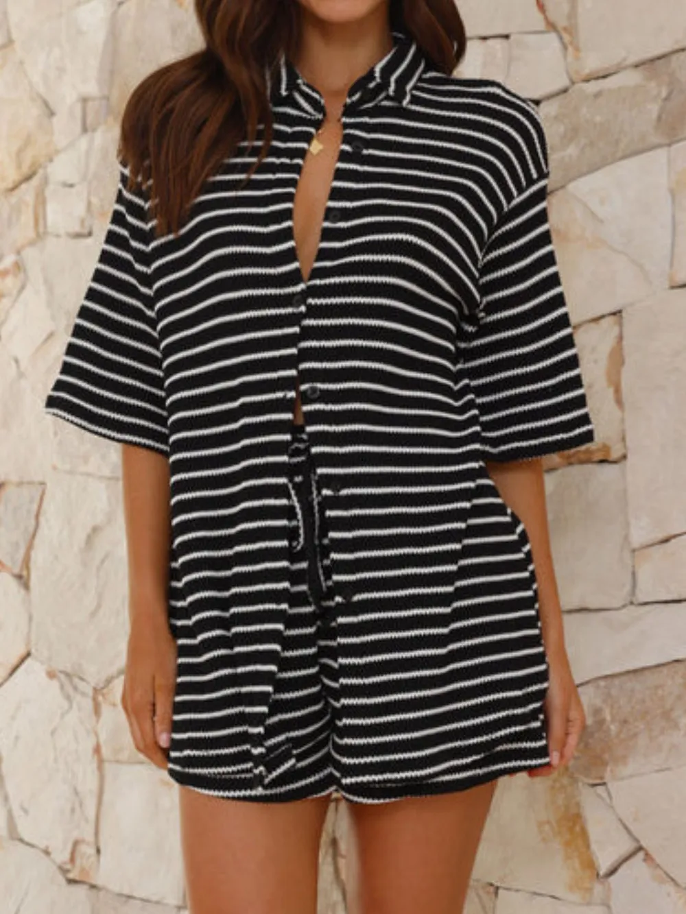 Striped Half Sleeve Top and Shorts Set, image 23
