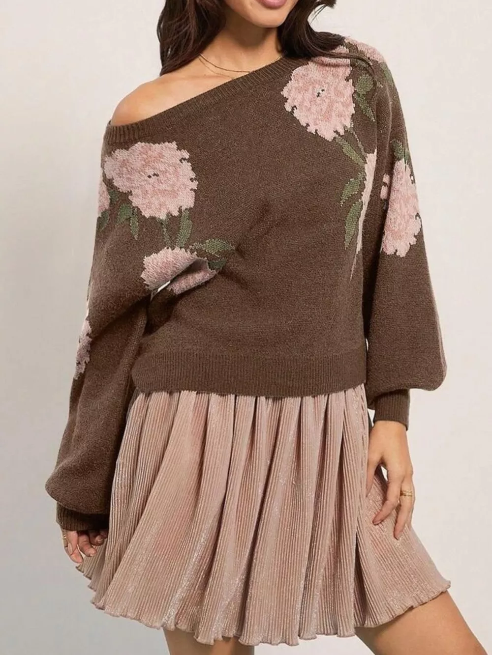Floral Pattern Dropped Shoulder Sweater, image 6