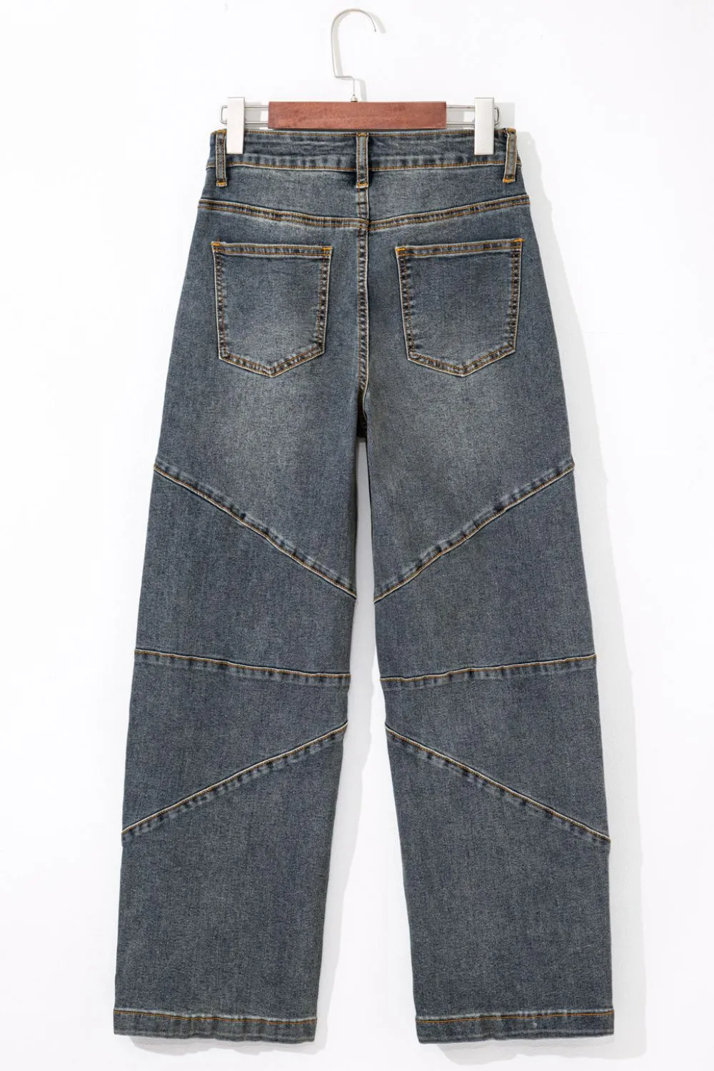 Exposed Stitching Loose Straight High Waist Jeans, image 7