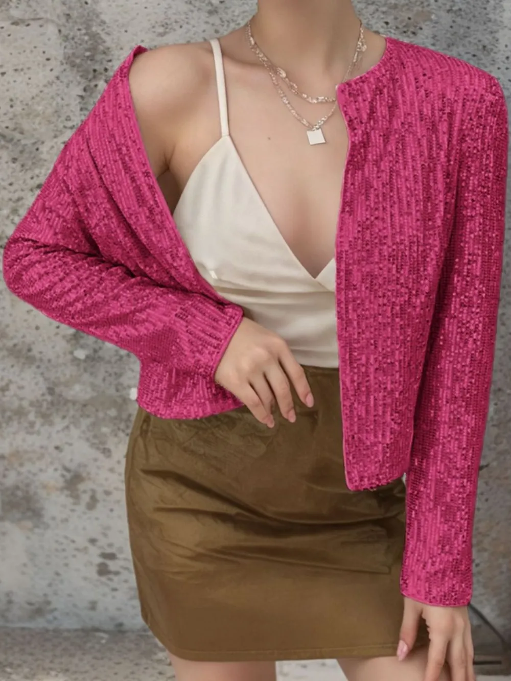 Full Size Sequin Open Front Cropped Jacket, image 20