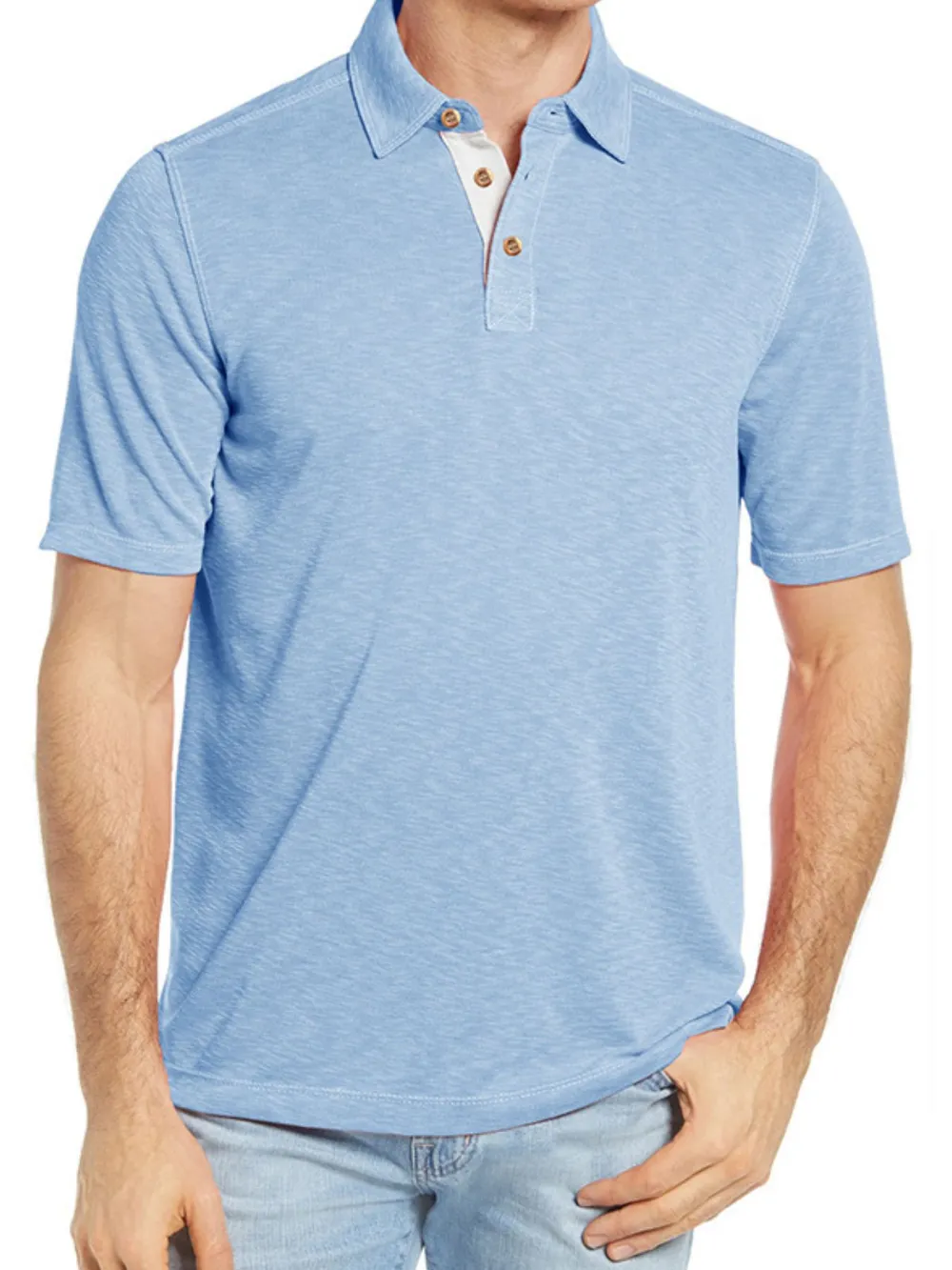 Men's Classic Heathered Polo Shirt with Contrast Buttons, image 11