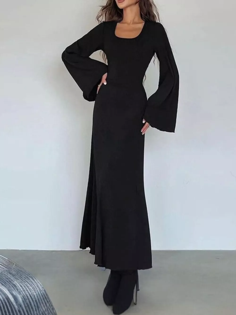 Elegant Ribbed Knit Long Sleeve Maxi Dress, image 4