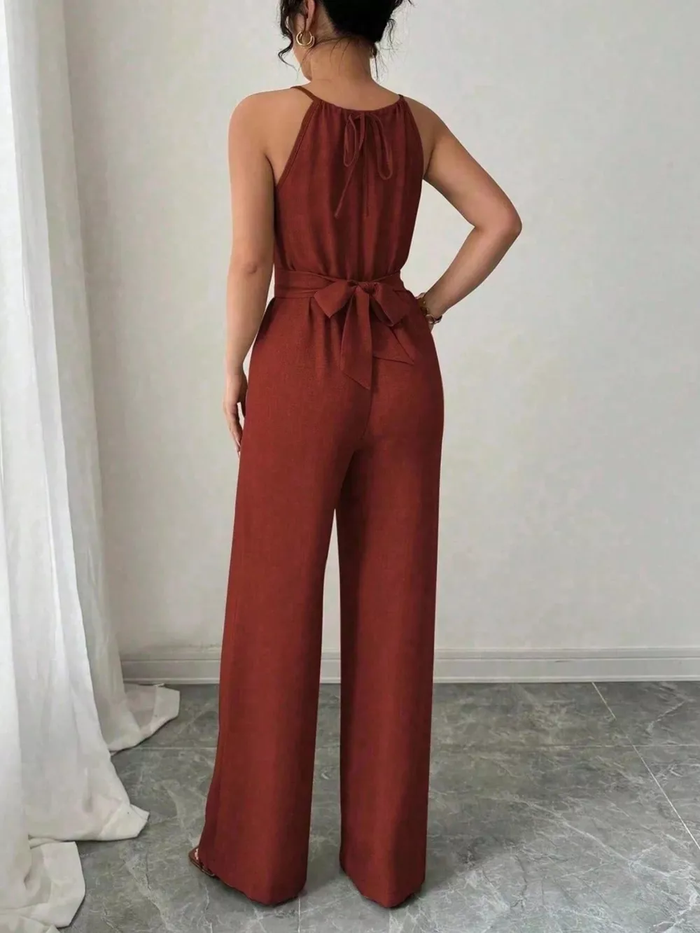 Sleeveless Tie Waist Wide-Leg Jumpsuit, image 21