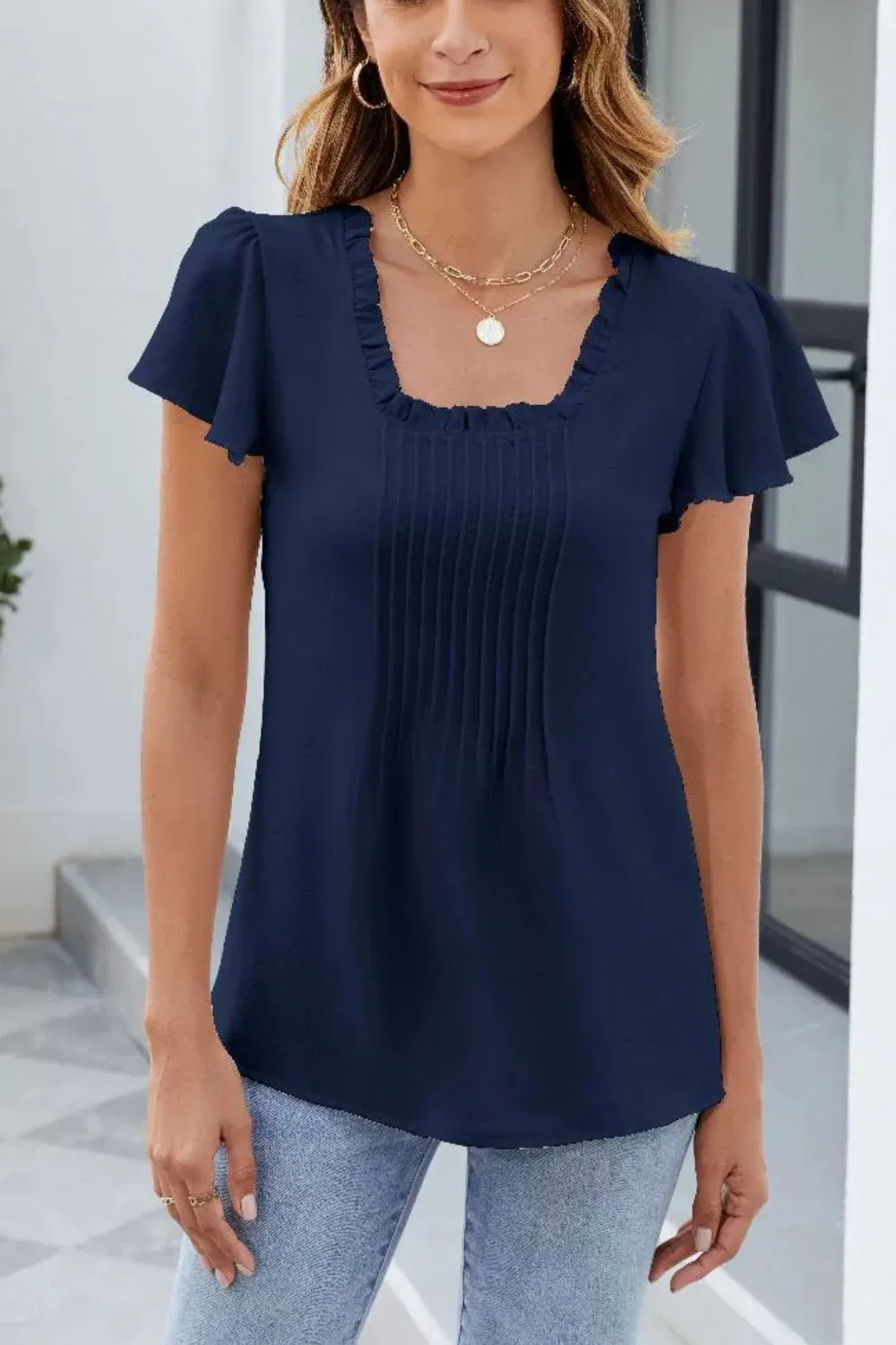 Frill Square Neck Flutter Sleeve Blouse, image 15