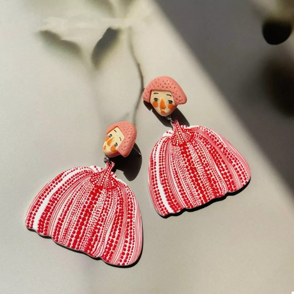 Whimsical Pumpkin Girl Dangle Earrings, image 5