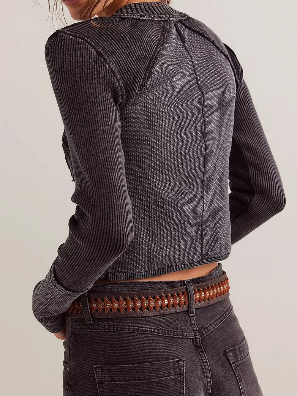 V-Neck Button Up Cropped Cardigan, image 10