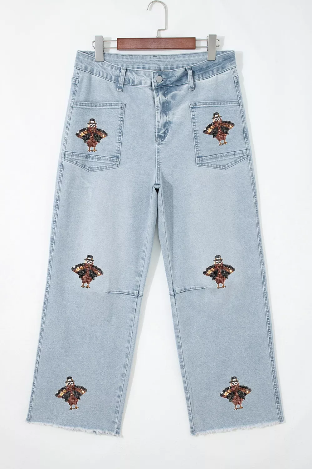 Sequin Turkey Patch Pocket Raw Hem Ankle Length Jeans, image 7