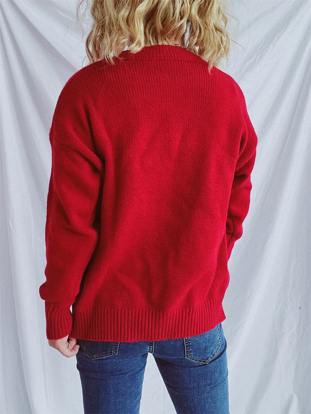 Contrast Star Round Neck Long Sleeve Sweater, image 3