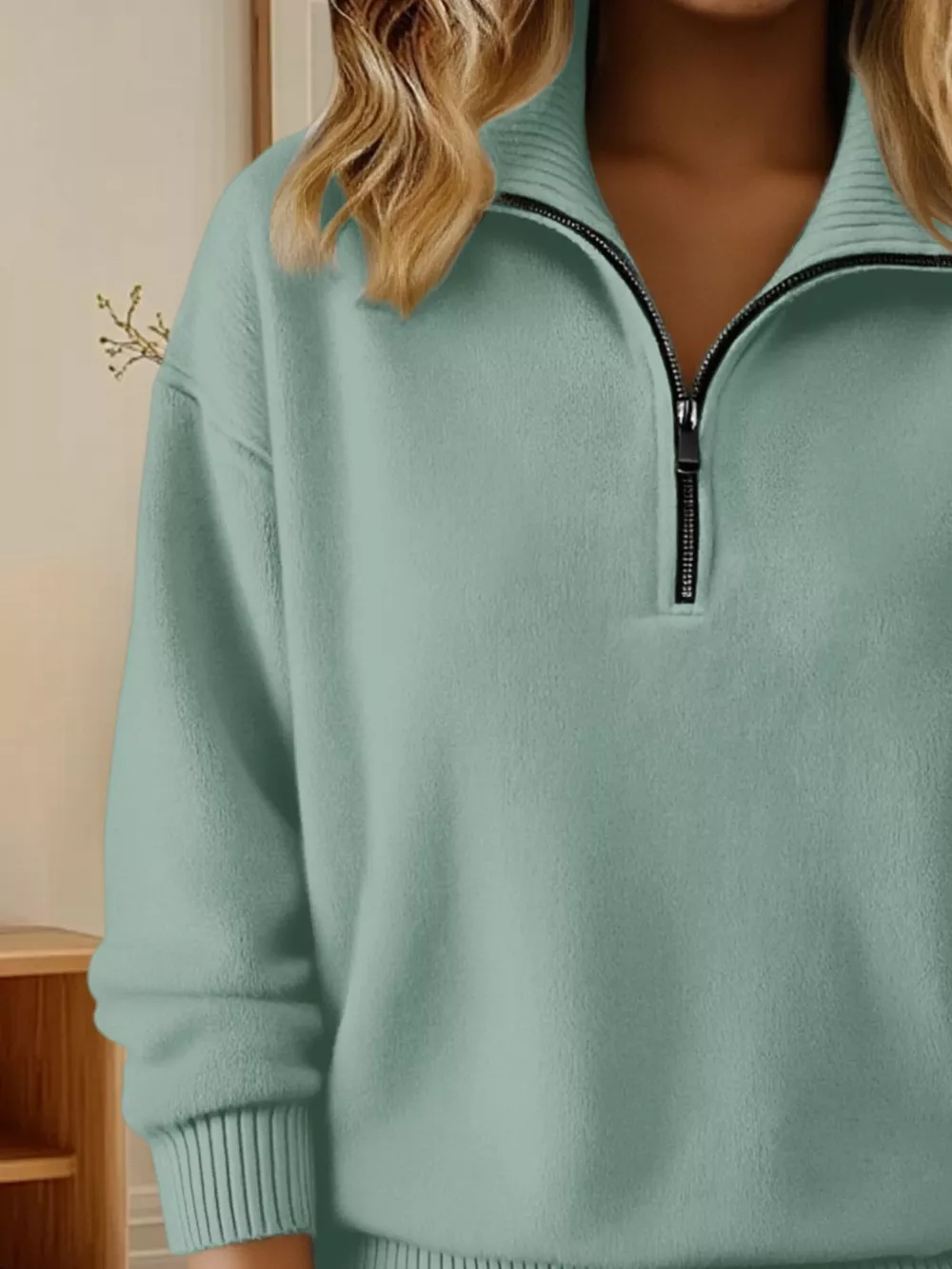 Full Size Half Zip Dropped Shoulder Sweater Plus Size, image 22