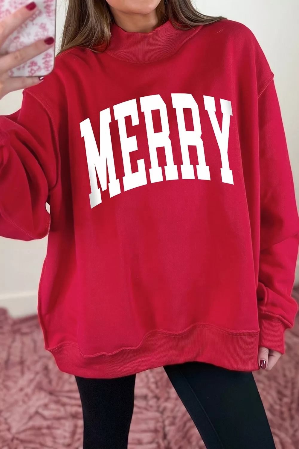 Christmas Slogan MERRY High Neck Tunic Holiday Sweatshirt, image 3