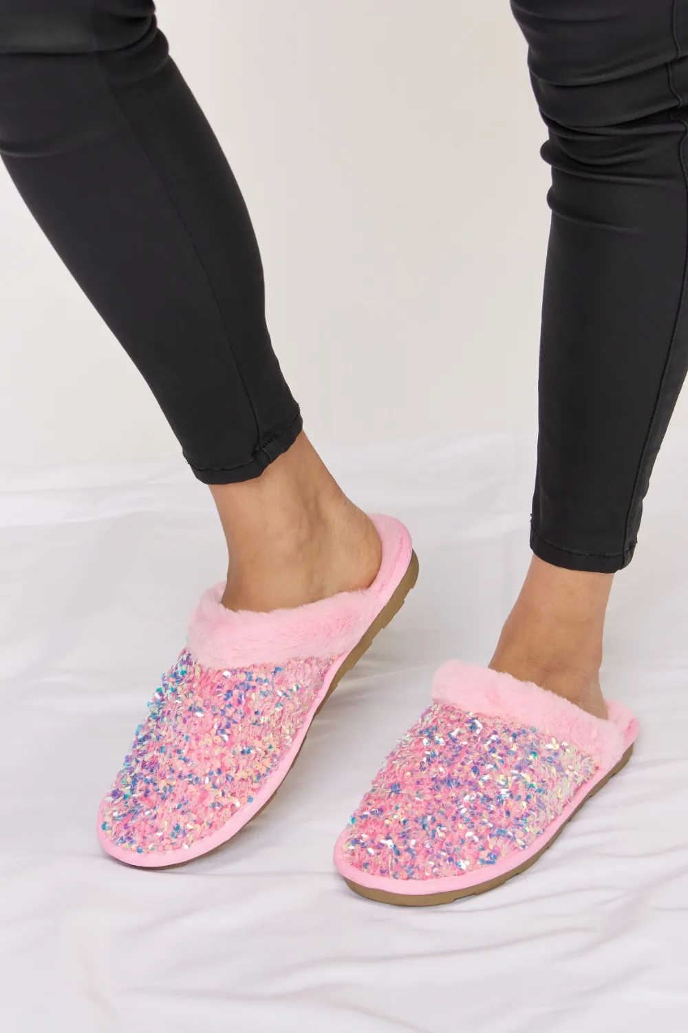 Sequin Plush Round Toe Slippers, image 4
