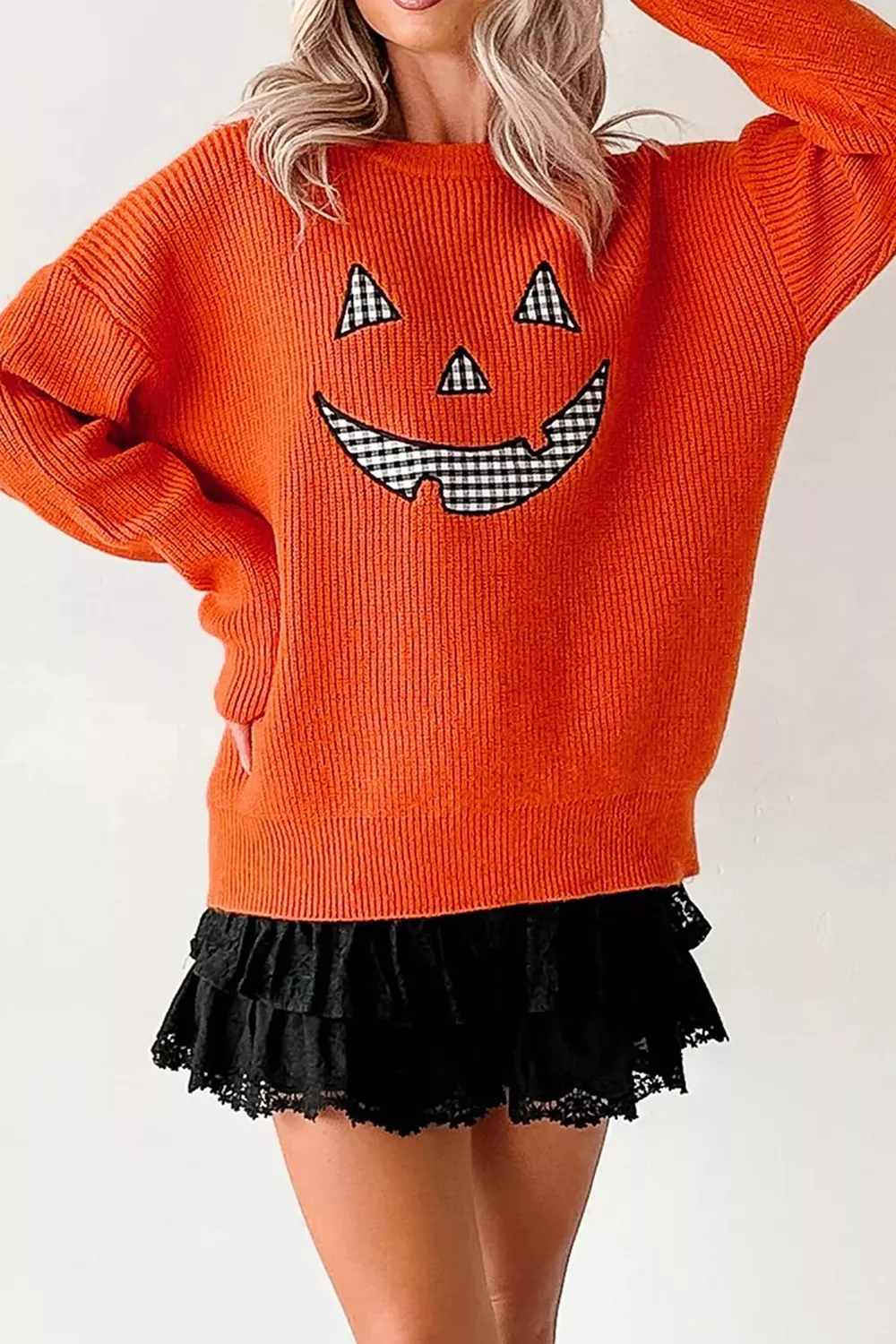 Drop Shoulder Long Sleeve Round Neck Halloween Sweater, image 10
