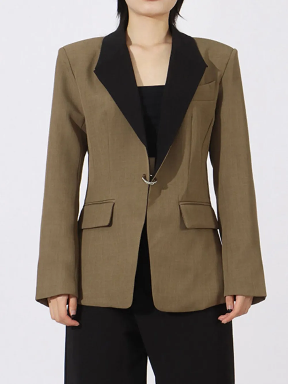 Contrast Lapel Collar Long Sleeve Blazer, image 4