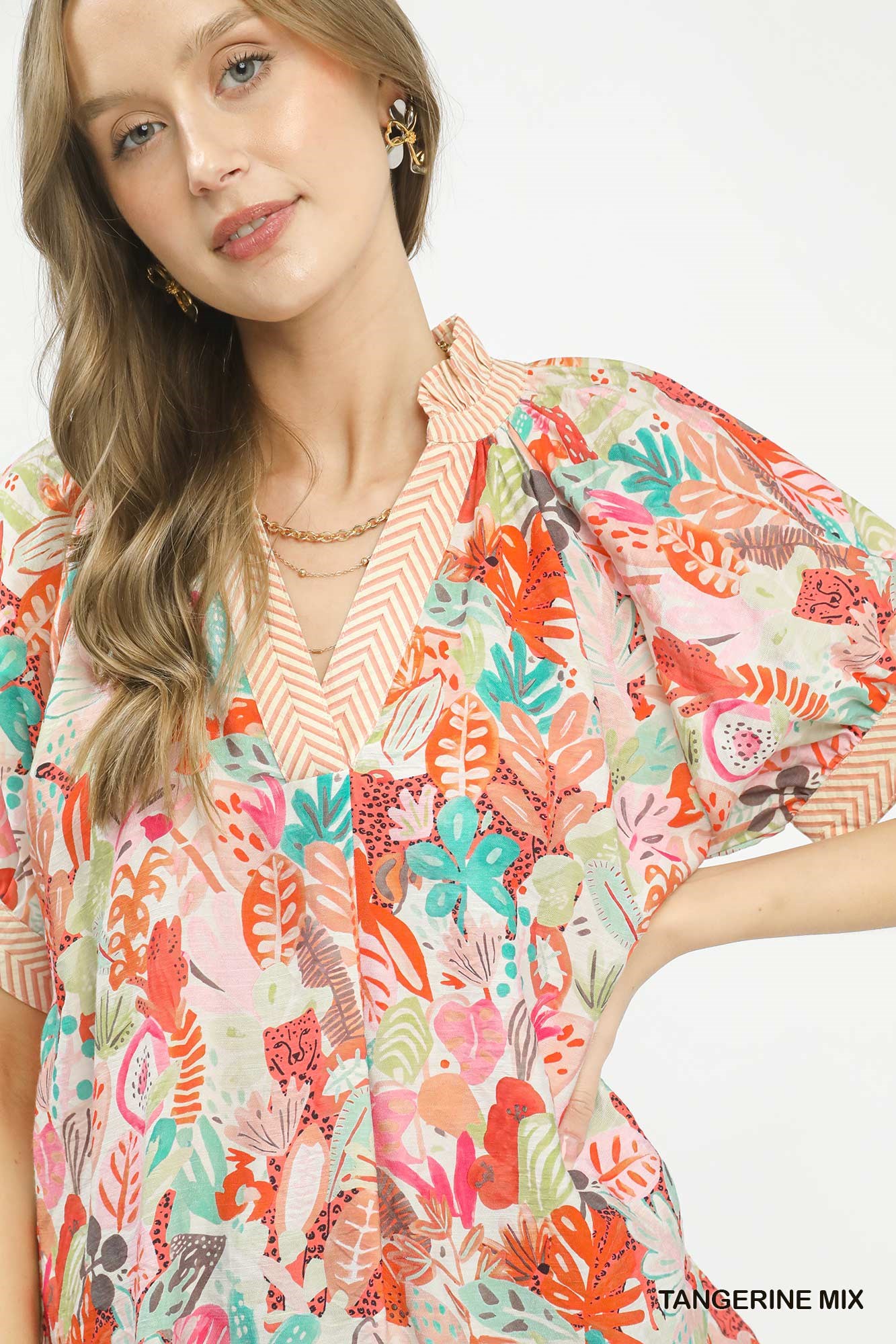 Mix Boho Printed V-Neck Top, image 3