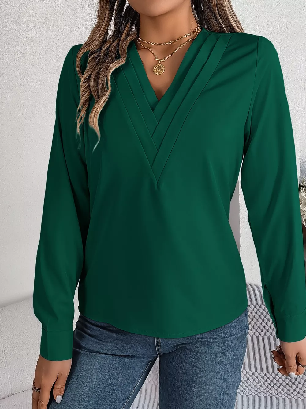 Layered V-Neck Long Sleeve Blouse, image 18