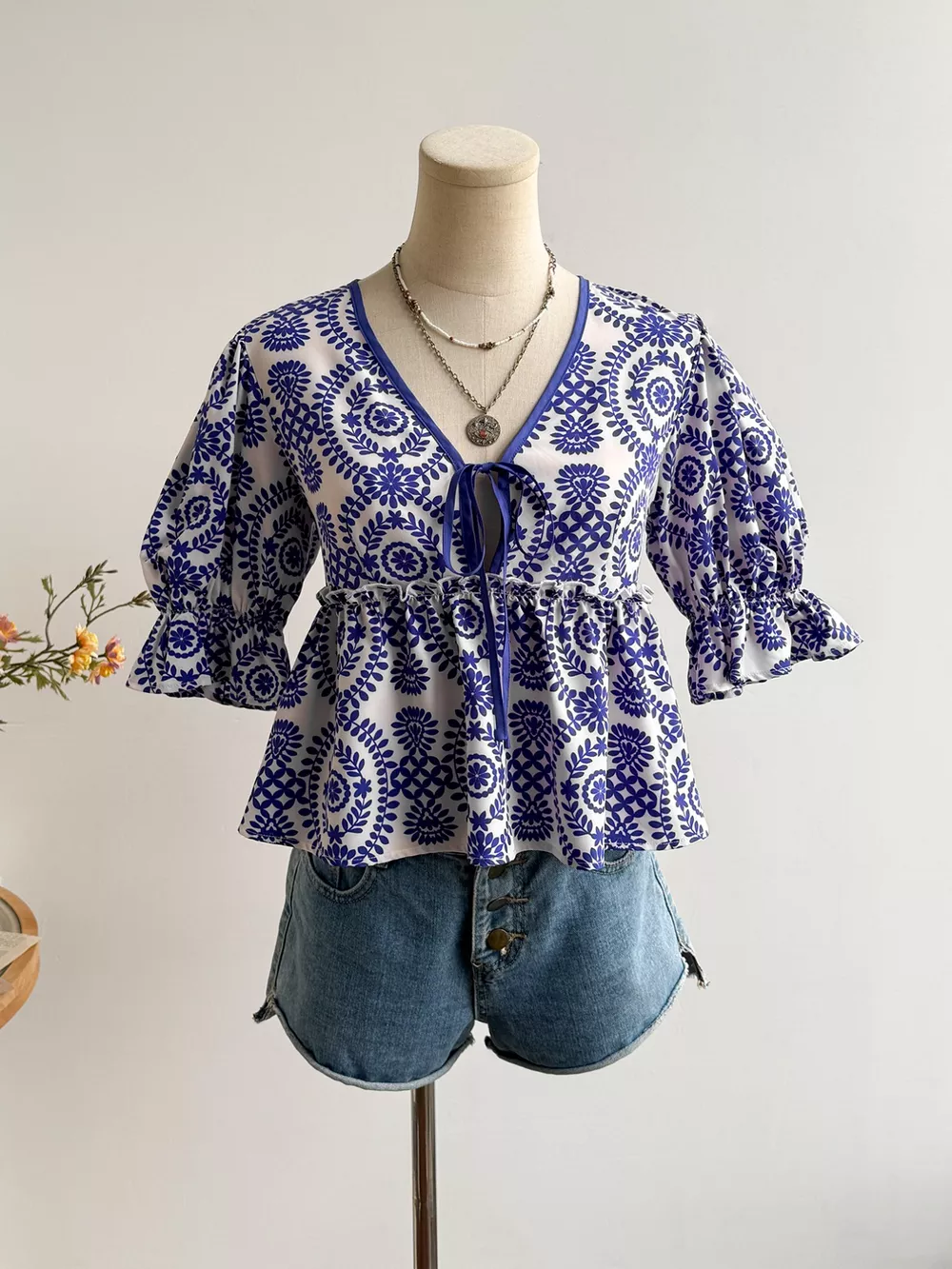 Floral Print Tie-Front Blouse, image 5
