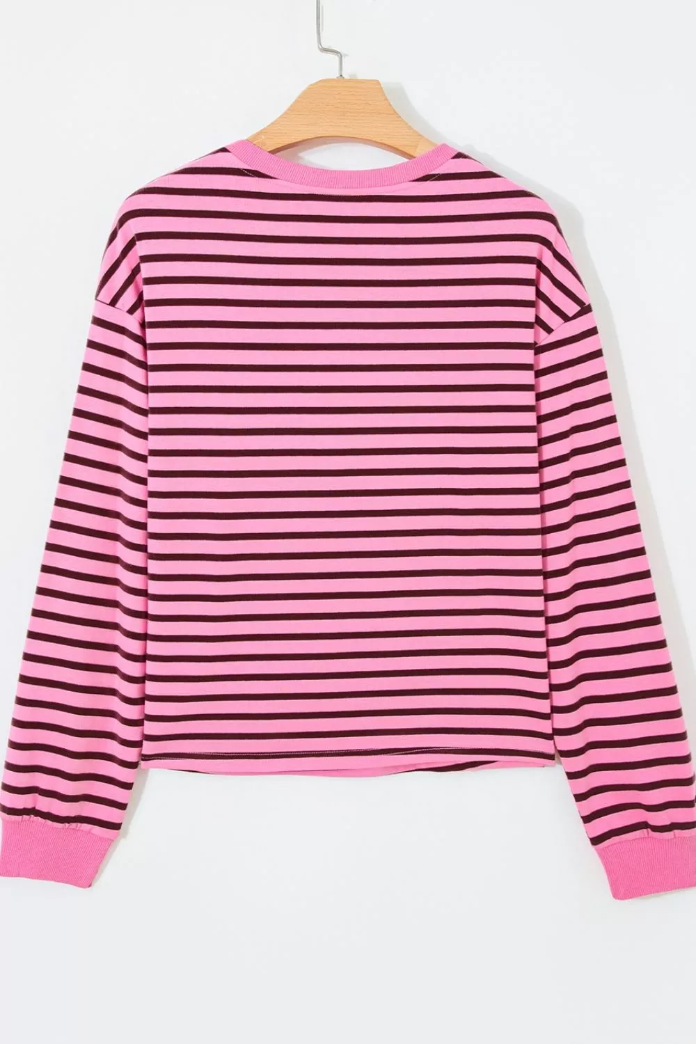 Stripe V Neck Drop Shoulder Long Sleeve Top, image 9