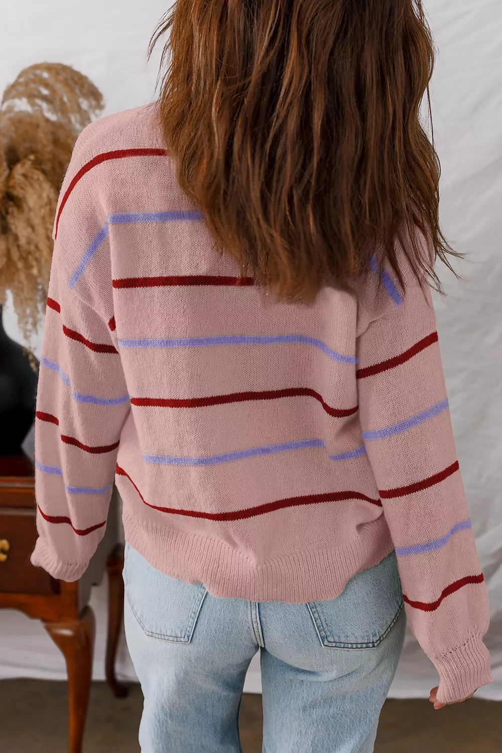 Striped Drop Shoulder Long Sleeve Sweater, image 7