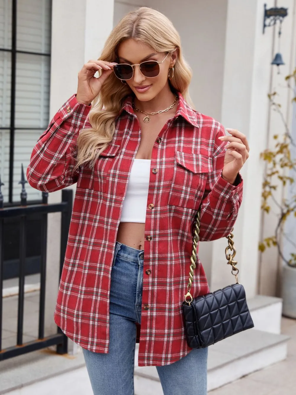 Plaid Button Up Long Sleeve Shirt, image 6