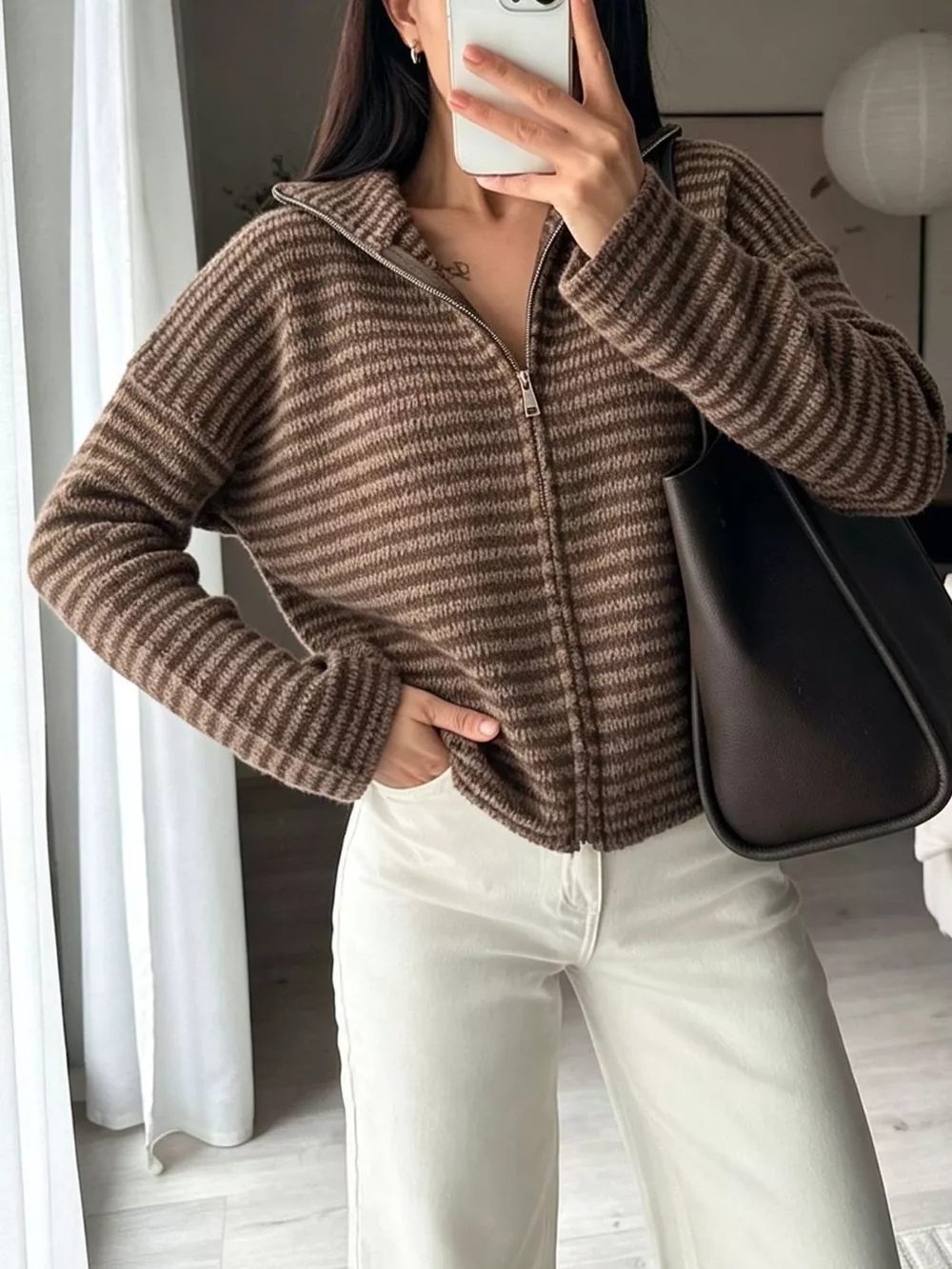 Striped Zip-Up Knit Cardigan, image 12