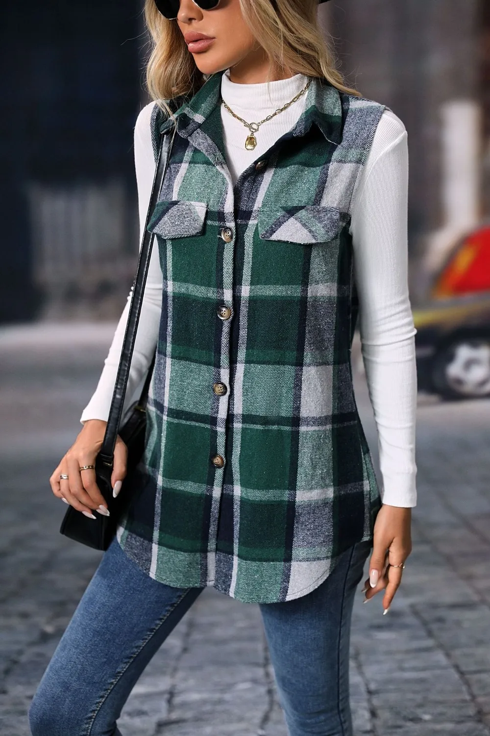 Plaid Button Up Vest Coat, image 11