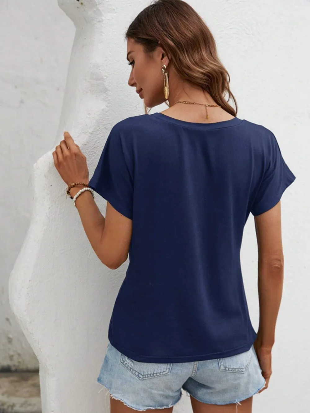 Asymmetric Hem Round Neck T-Shirt, image 12