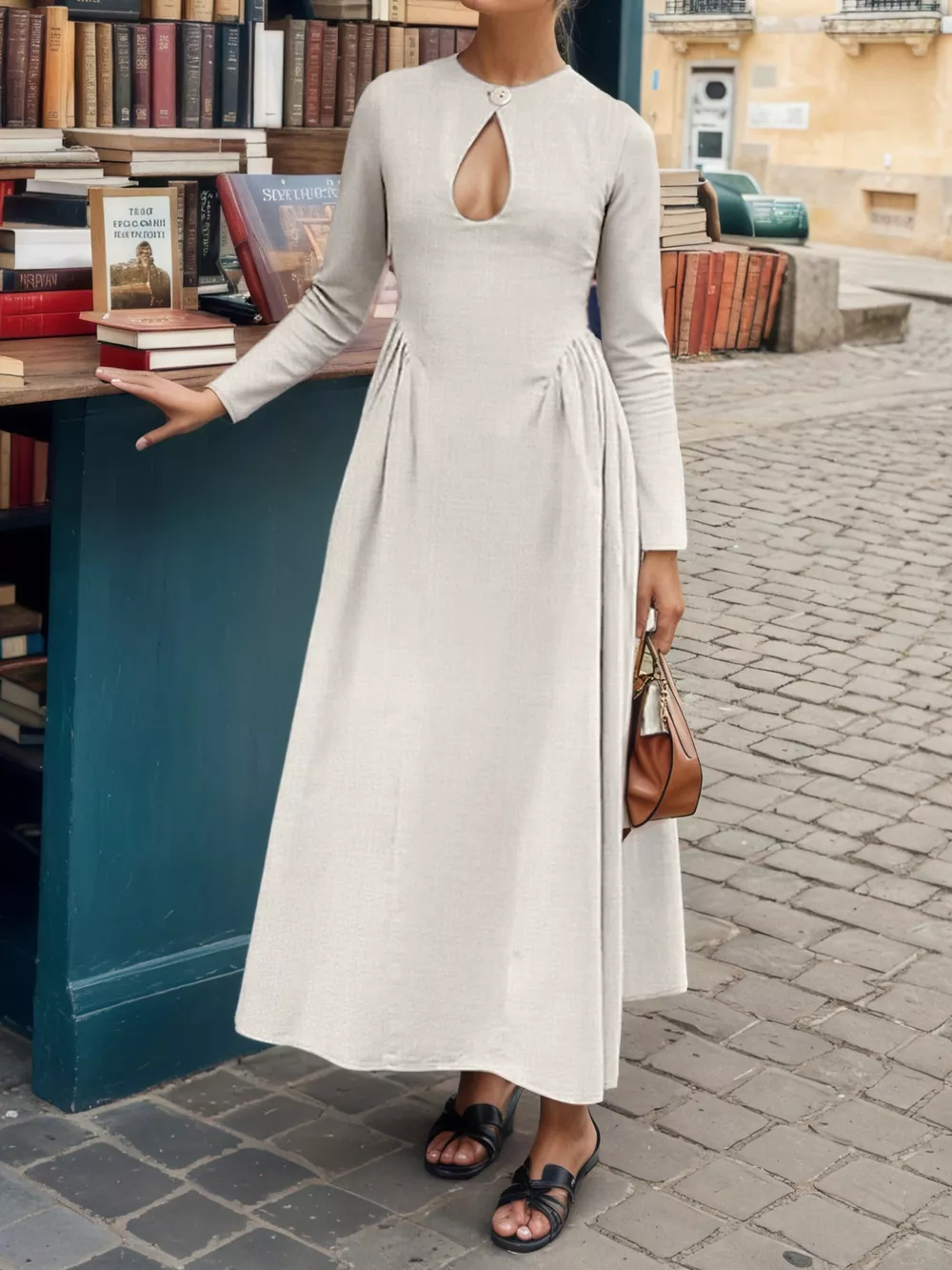 Keyhole Long Sleeve Midi Dress, image 5