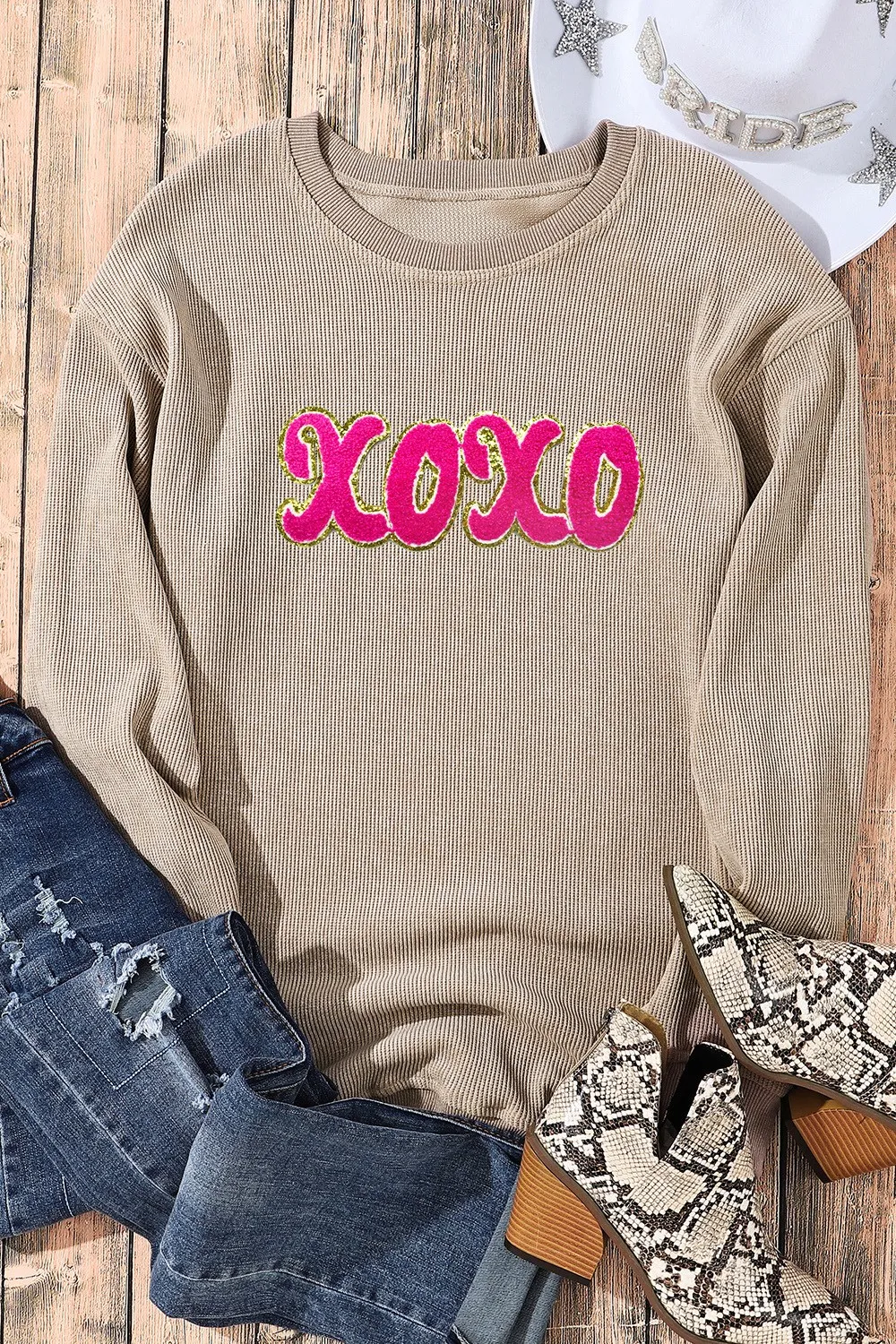 XOXO Sequin Round Neck Dropped Shoulder Sweatshirt, image 7