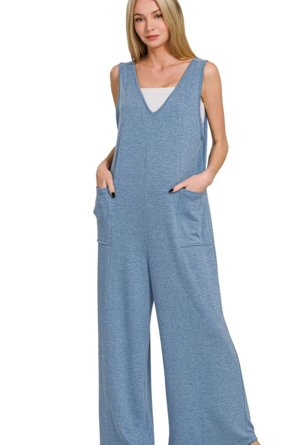 French Terry Deep V Neck Jumpsuits