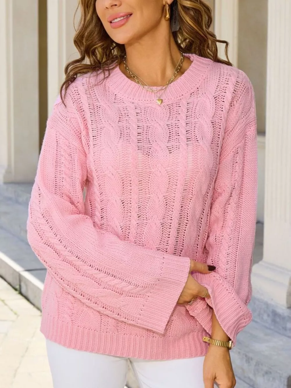 Cable Knit Long Sleeve Sweater, image 11