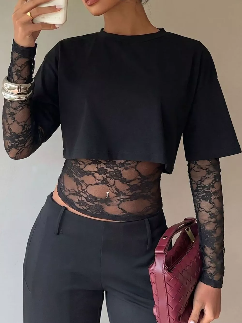 Lace Patchwork Short Sleeve T-Shirt