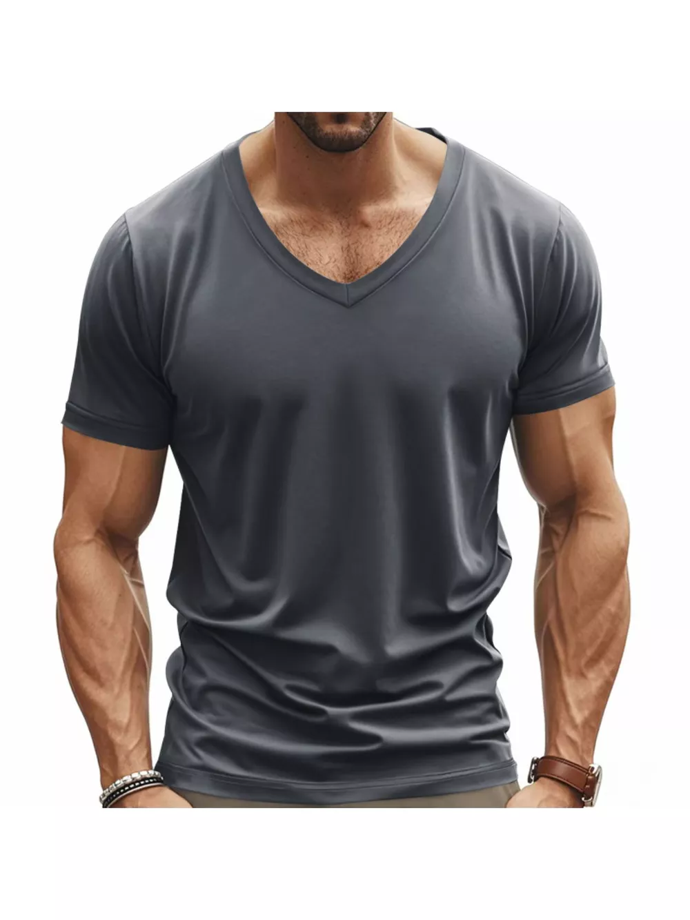 Men's Full Size Slim Fit V-Neck Basic T-Shirt Plus Size, image 5