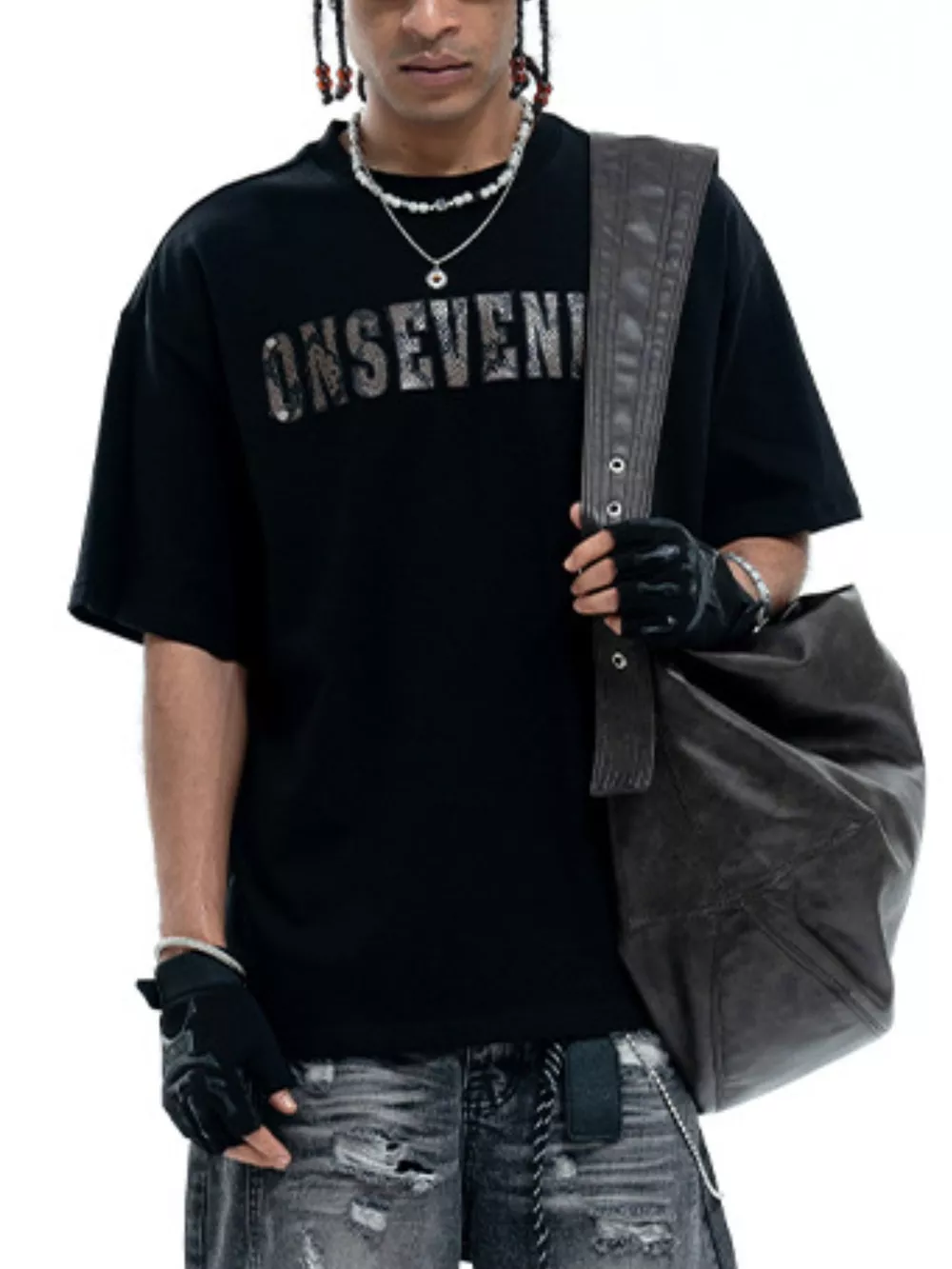 Men's Letter Round Neck Oversized T-Shirt, image 2