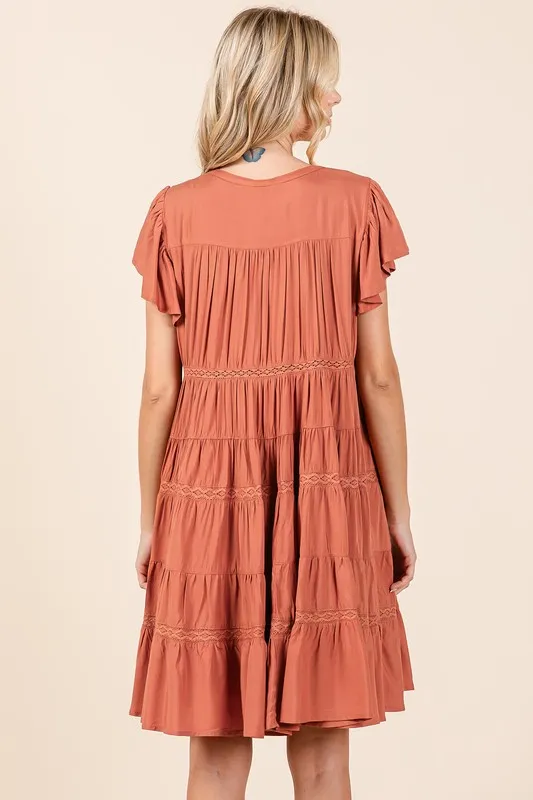 Lace Detail Ruffled Button Down Tiered Dress, image 5