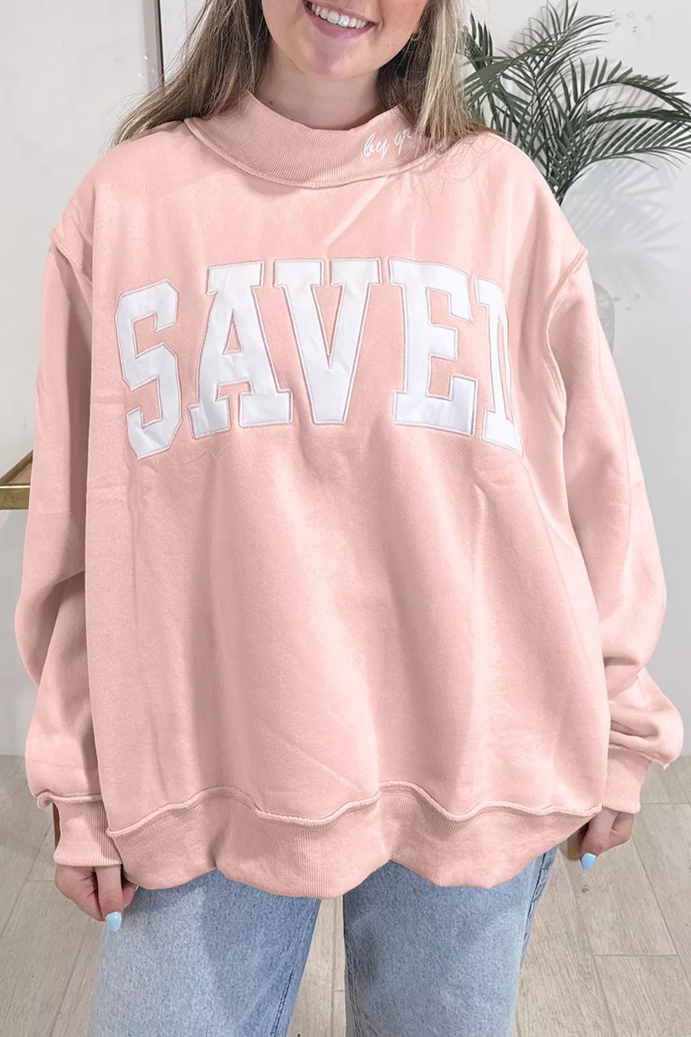 SAVED Graphic Sweatshirt with Raw Edge Detail, image 2