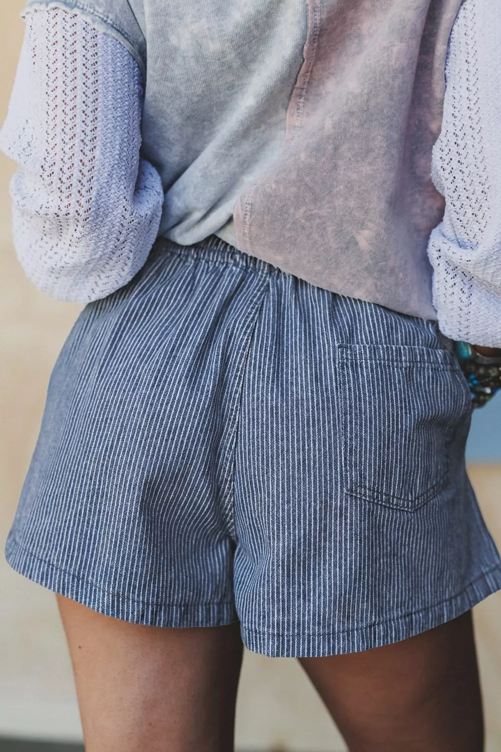 Striped Drawstring Denim Shorts, image 2